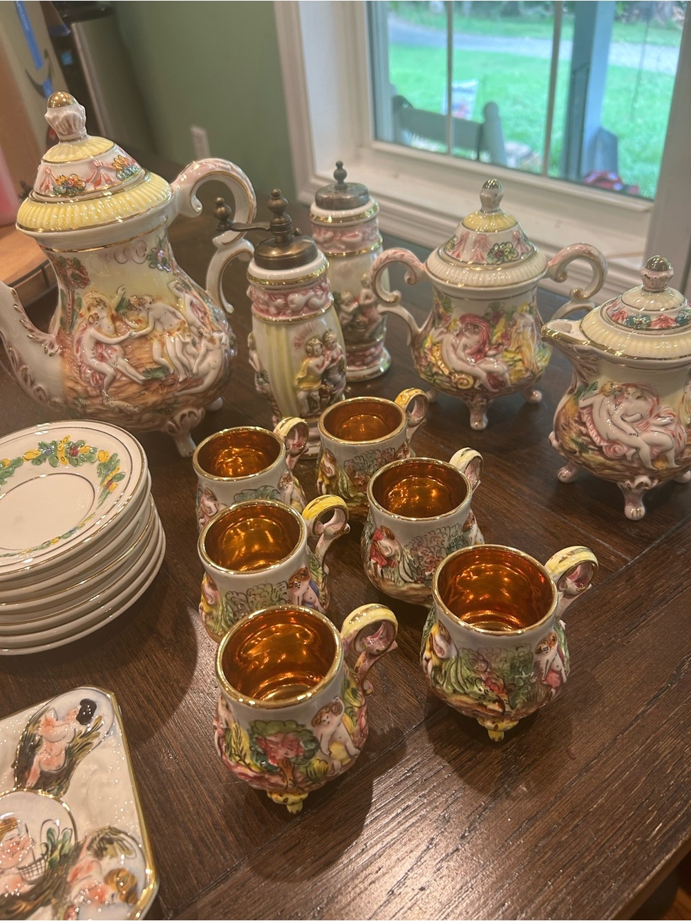 Antique R. Capodimonte Italy Nude/Cherubs Demitasse Coffee Pitcher Cream/Sugar